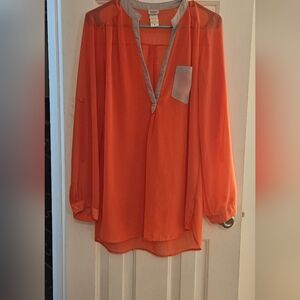 Vintage Charming Charlie Sheer Orange Blouse